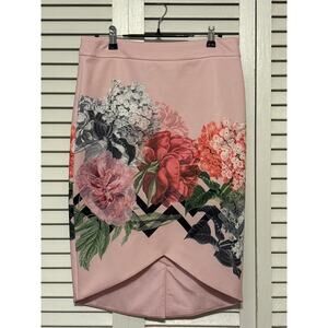 TED BAKER LONDON Soella Cutaway Skirt Palace Gardens Pink Flower Print Size 2